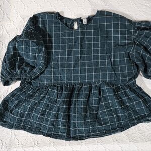 a new day Teal Checkered Top Size XL